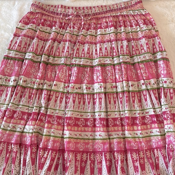 Liz & Me Pink Floral Boho Tiered Maxi Skirt, Elastic Tie Waist- size 0X 14-16W - Picture 6 of 10